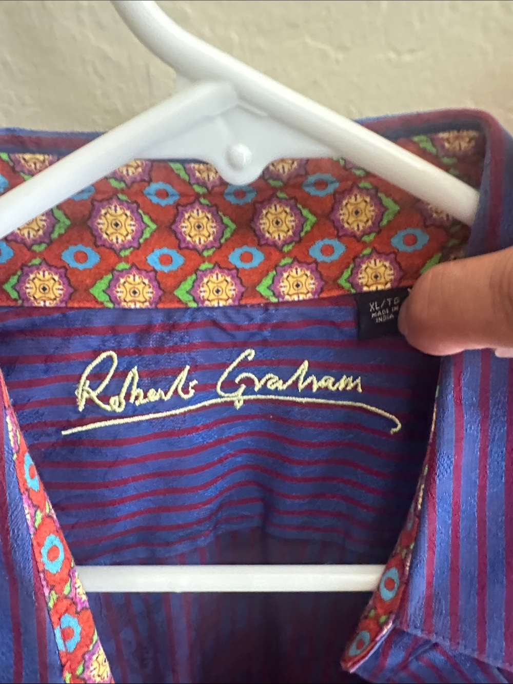 Robert Graham Purple & Red Striped Shirt with Floral-Print Trim